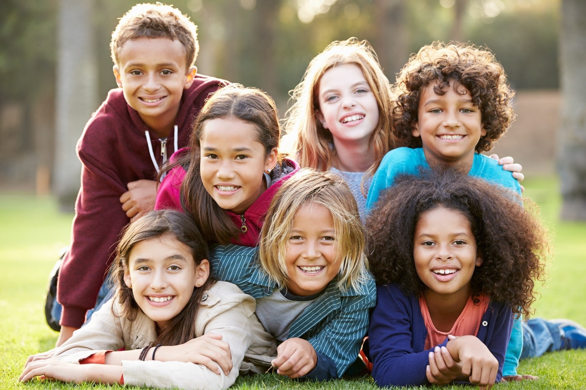 Smiling group of multi ethnic children.