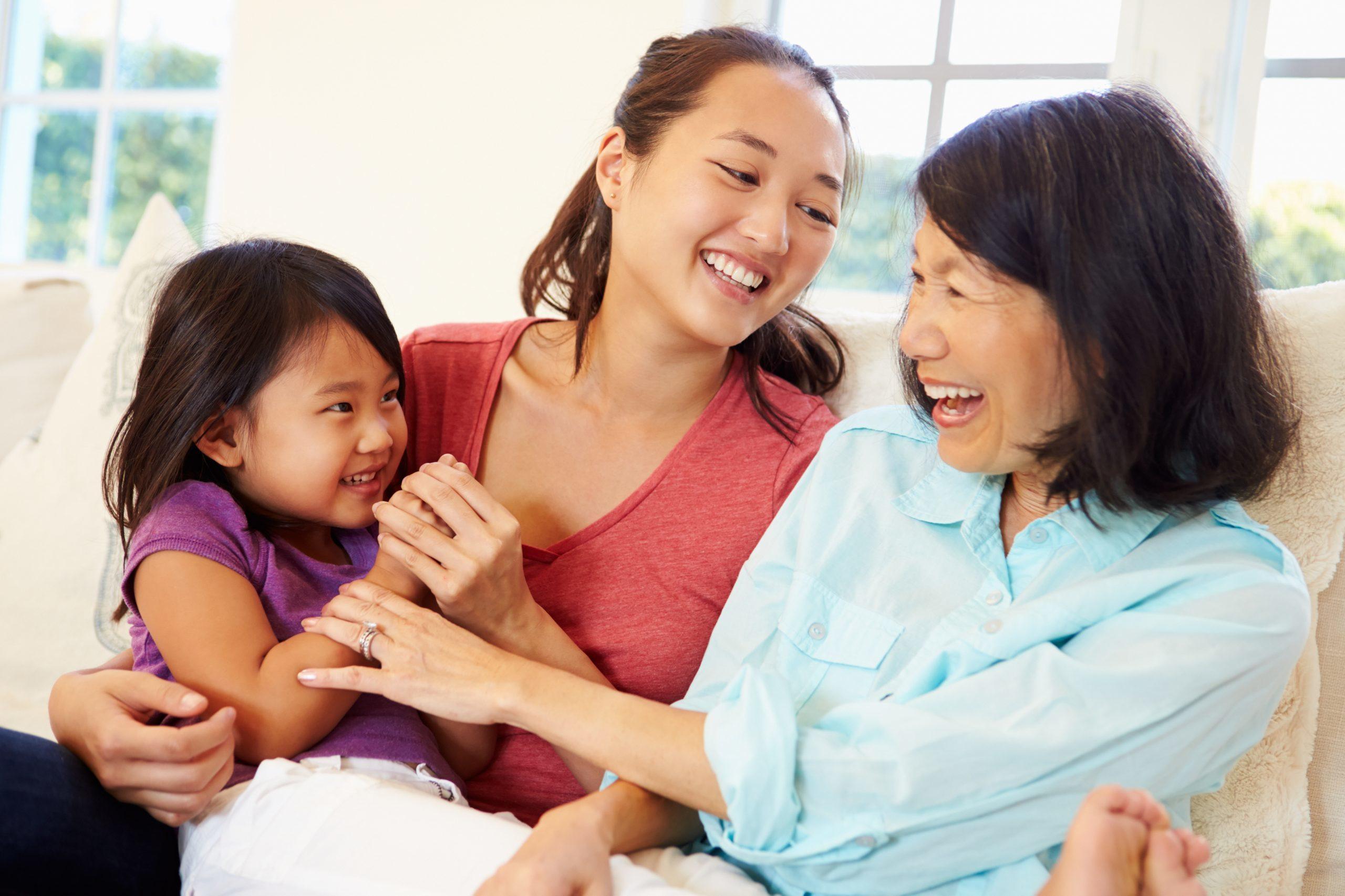 Mother, daughter and grandmother enjoying each other.