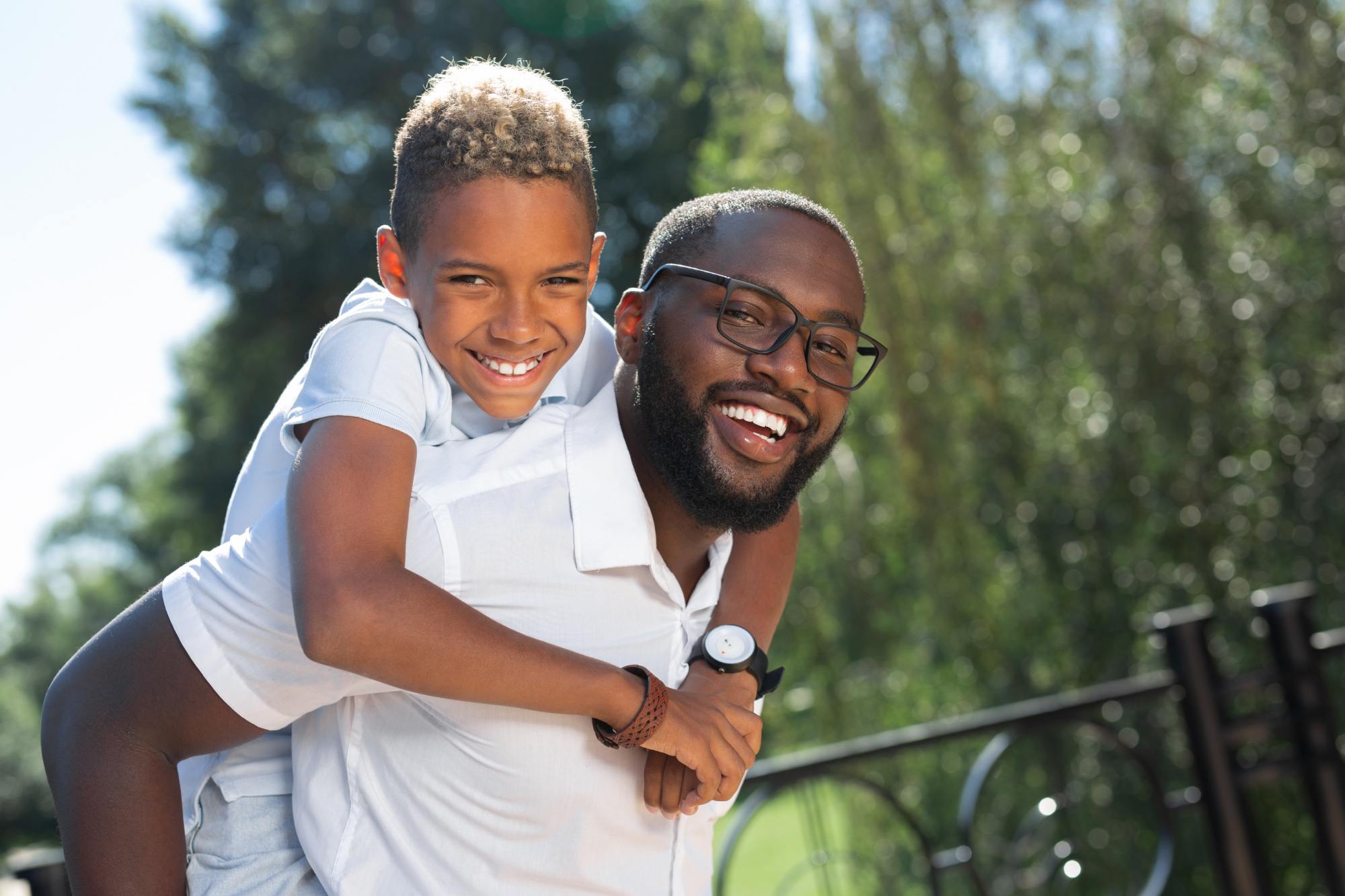 Happy father and son.